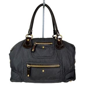 Tod's Pashmy Bauletto Black Nylon & Patent Leather Double Handle Shoulder Bag
